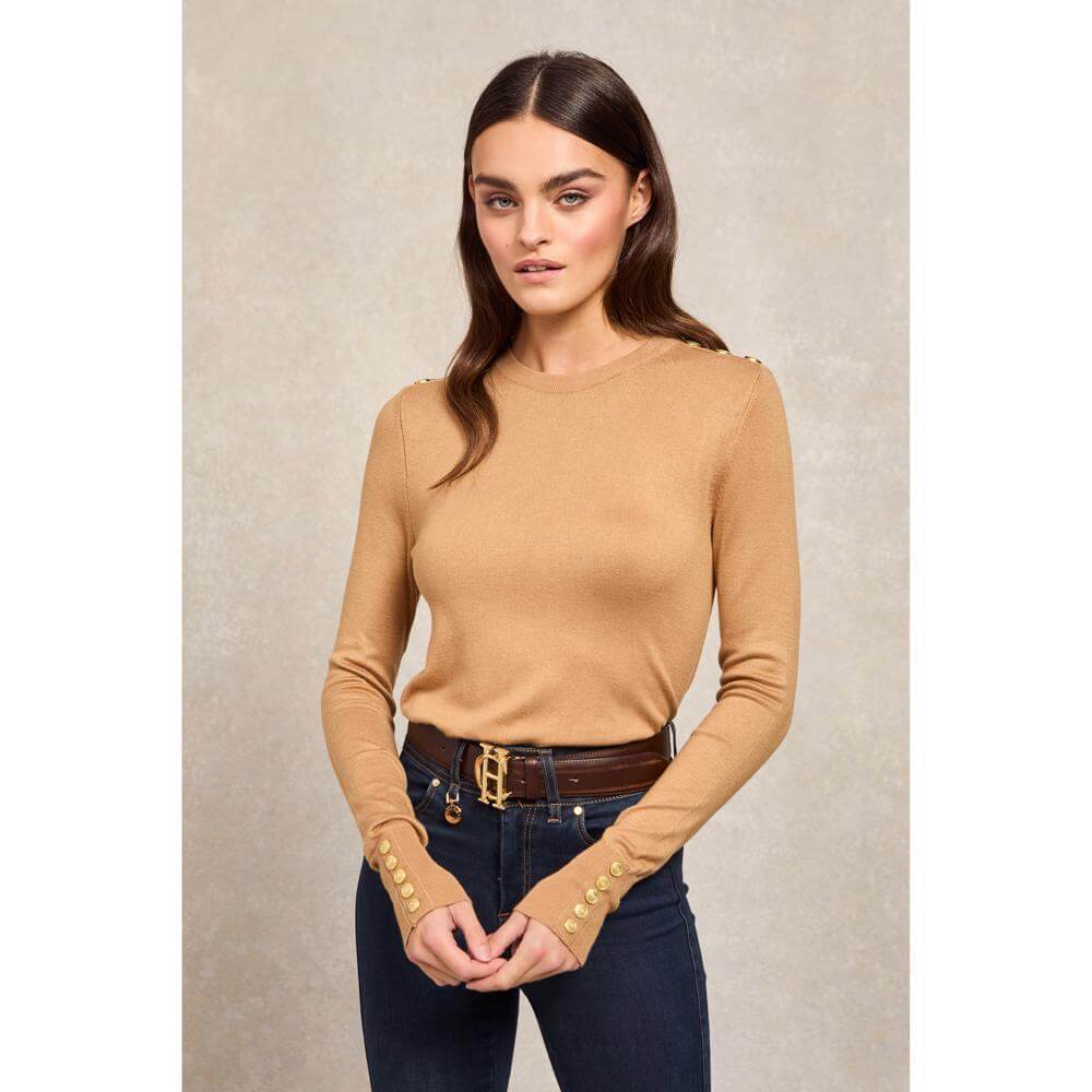 Holland Cooper Crew Neck Buttoned Knit Sweater